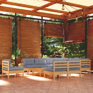 vidaXL, vidaXL 11-tlg. Garten-Lounge-Set mit Grauen Kissen Kiefer Massivholz, 
