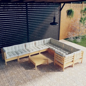 vidaXL, vidaXL 10-tlg. Garten-Lounge-Set mit Creme Kissen Kiefernholz, 