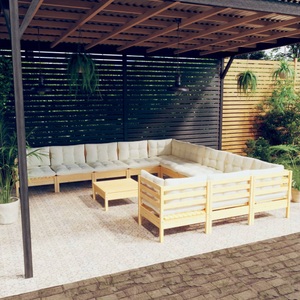 vidaXL, vidaXL 12-tlg. Garten-Lounge-Set mit Creme Kissen Kiefernholz, 