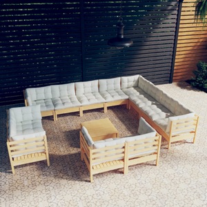 vidaXL, vidaXL 13-tlg. Garten-Lounge-Set mit Creme Kissen Massivholz Kiefer, 