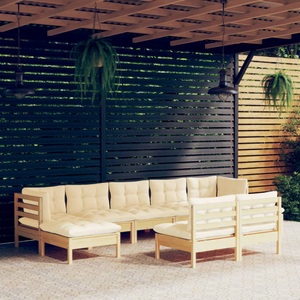 vidaXL, vidaXL 9-tlg. Garten-Lounge-Set mit Creme Kissen Kiefernholz, 