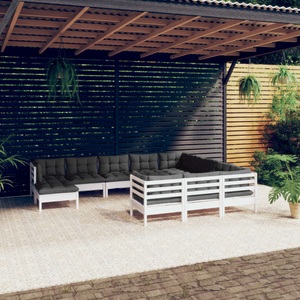 vidaXL, vidaXL 11-tlg. Garten-Lounge-Set mit Kissen Weiß Kiefernholz, vidaXL 11-tlg. Garten-Lounge-Set mit Kissen Weiß Kiefernholz