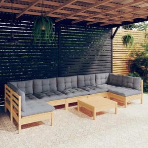 vidaXL, vidaXL 8-tlg. Garten-Lounge-Set mit Grauen Kissen Kiefer Massivholz, 