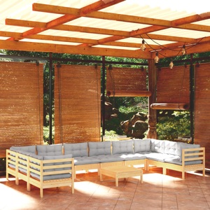 vidaXL, vidaXL 11-tlg. Garten-Lounge-Set mit Grauen Kissen Kiefernholz, 