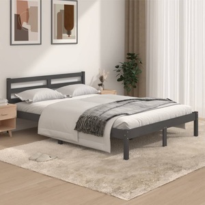 vidaXL, vidaXL Massivholzbett Kiefer 135x190 cm Grau 4FT6 Double