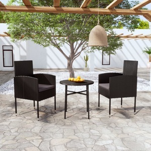 vidaXL, vidaXL 3-tlg. Garten-Essgruppe Poly Rattan Schwarz