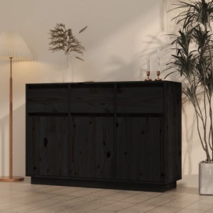 vidaXL, vidaXL Sideboard Schwarz 110x34x75 cm Massivholz Kiefer, 