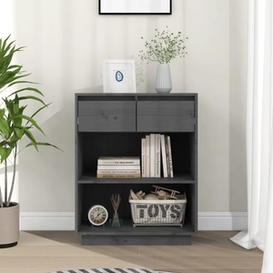 vidaXL, vidaXL Beistellschrank Grau 60x34x75 cm Massivholz Kiefer, vidaXL Beistellschrank Grau 60x34x75 cm Massivholz Kiefer