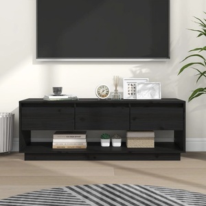 vidaXL, vidaXL TV-Schrank Schwarz 110,5x34x40 cm Massivholz Kiefer, vidaXL TV-Schrank Schwarz 110,5x34x40 cm Massivholz Kiefer