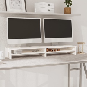 vidaXL, vidaXL Monitorständer Weiß 100x24x13 cm Massivholz Kiefer, vidaXL Monitorständer Weiß 100x24x13 cm Massivholz Kiefer