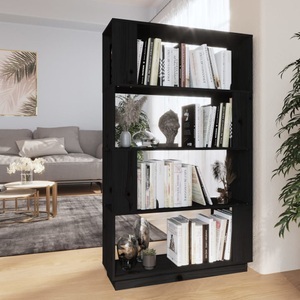 vidaXL, vidaXL Bücherregal/Raumteiler Schwarz 80x25x132 cm Massivholz Kiefer, vidaXL Bücherregal/Raumteiler Schwarz 80x25x132 cm Massivholz Kiefer