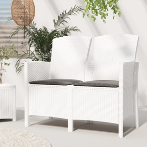 vidaXL, vidaXL 2-Sitzer Gartenbank mit Kissen PP Rattan Weiß, 