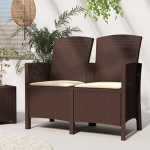 vidaXL, vidaXL 2-Sitzer Gartenbank mit Kissen PP Rattan Braun, vidaXL Gartenbank 2-Sitzer mit Kissen PP-Rattan Braun