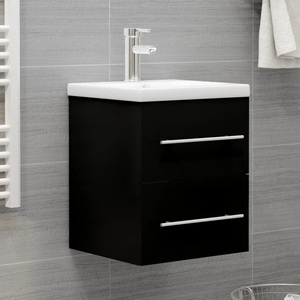 vidaXL, vidaXL Waschbeckenunterschrank mit Einbaubecken Schwarz Holzwerkstoff