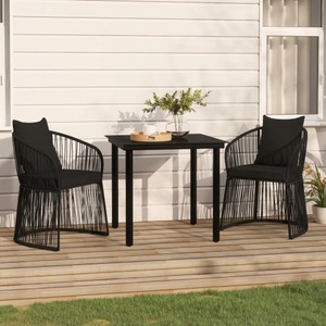 vidaXL, vidaXL 3-tlg. Garten-Essgruppe mit Kissen Schwarz, 
