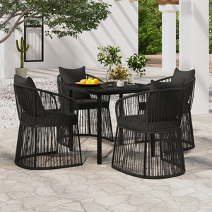 vidaXL, vidaXL 5-tlg. Garten-Essgruppe mit Kissen Schwarz, 