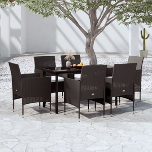 vidaXL, vidaXL 7-tlg. Garten-Essgruppe mit Kissen Schwarz, 