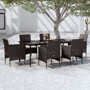 vidaXL, vidaXL 7-tlg. Garten-Essgruppe mit Kissen Schwarz, 