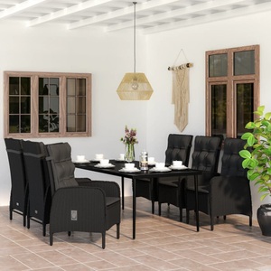 vidaXL, vidaXL 7-tlg. Garten-Essgruppe mit Kissen Schwarz, 