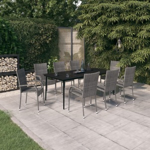 vidaXL, vidaXL 9-tlg. Garten-Essgruppe Grau und Schwarz, 