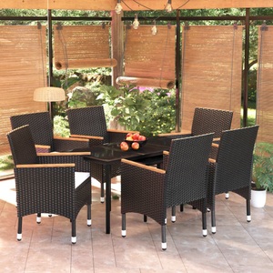 vidaXL, vidaXL 7-tlg. Garten-Essgruppe mit Kissen Schwarz, 
