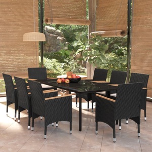 vidaXL, vidaXL 9-tlg. Garten-Essgruppe mit Kissen Schwarz, 