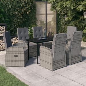 vidaXL, vidaXL 7-tlg. Garten-Essgruppe mit Kissen Grau, 