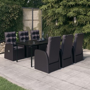 vidaXL, vidaXL 7-tlg. Garten-Essgruppe mit Kissen Schwarz, 