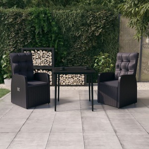 vidaXL, vidaXL 3-tlg. Garten-Essgruppe mit Kissen Schwarz