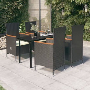 vidaXL, vidaXL 5-tlg. Garten-Essgruppe mit Kissen Schwarz, 