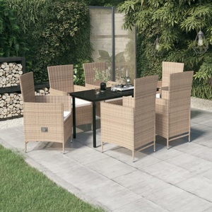 vidaXL, vidaXL 7-tlg. Garten-Essgruppe mit Kissen Beige, 