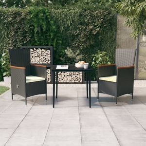 vidaXL, vidaXL 3-tlg. Garten-Essgruppe mit Kissen Schwarz
