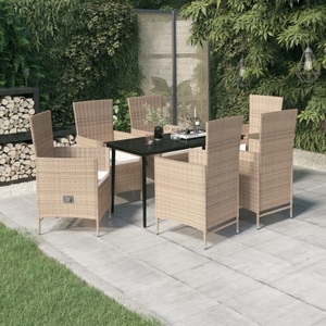 vidaXL, vidaXL 7-tlg. Garten-Essgruppe mit Kissen Beige, 