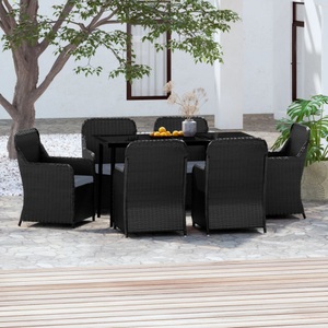 vidaXL, vidaXL 7-tlg. Garten-Essgruppe mit Kissen Schwarz, 