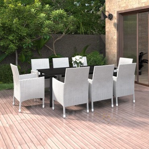 vidaXL, vidaXL 9-tlg. Garten-Essgruppe mit Auflagen Poly Rattan und Glas, 