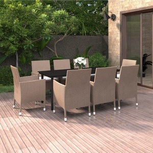 vidaXL, vidaXL 9-tlg. Garten-Essgruppe mit Auflagen Poly Rattan und Glas, 