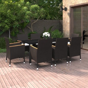 vidaXL, vidaXL 9-tlg. Garten-Essgruppe mit Kissen Poly Rattan und Glas, 