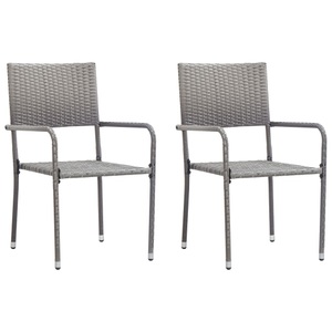 vidaXL, vidaXL Garten-Essstühle 2 Stk. Stapelbar Grau Polyrattan