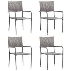 vidaXL, vidaXL Garten-Essstühle 4 Stk. Stapelbar Grau Polyrattan, vidaXL Garten-Essstühle 4 Stk. Stapelbar Grau Polyrattan