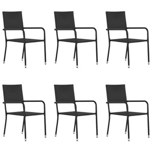 vidaXL, vidaXL Garten-Essstühle 6 Stk. Stapelbar Schwarz Polyrattan, vidaXL Garten-Essstühle 6 Stk. Stapelbar Schwarz Polyrattan