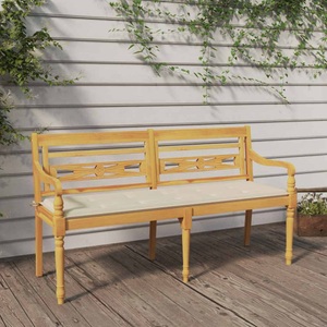 vidaXL, vidaXL Batavia-Bank mit Creme Kissen 150 cm Massivholz Teak, vidaXL Batavia-Bank mit Creme Kissen 150 cm Massivholz Teak