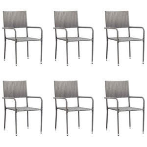 vidaXL, vidaXL Garten-Essstühle 6 Stk. Stapelbar Grau Polyrattan