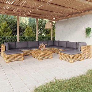 vidaXL, vidaXL 11-tlg. Garten-Lounge-Set mit Kissen Massivholz Teak, vidaXL 11-tlg. Garten-Lounge-Set mit Kissen Massivholz Teak