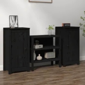 vidaXL, vidaXL Sideboards 2 Stk. Schwarz 40x35x80 cm Massivholz Kiefer