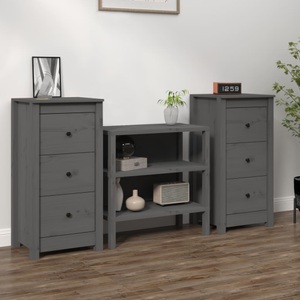 vidaXL, vidaXL Sideboards 2 Stk. Grau 40x35x80 cm Massivholz Kiefer, vidaXL Sideboards 2 Stk. Grau 40x35x80 cm Massivholz Kiefer
