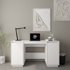 vidaXL, vidaXL Schreibtisch Weiß 140x50x75 cm Massivholz Kiefer, vidaXL Schreibtisch Weiß 140x50x75 cm Massivholz Kiefer