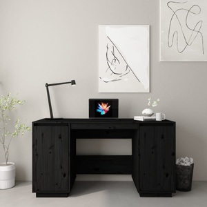 vidaXL, vidaXL Schreibtisch Schwarz 140x50x75 cm Massivholz Kiefer