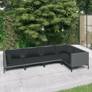 vidaXL, vidaXL 5-tlg. Garten-Lounge-Set mit Auflagen Poly Rattan Dunkelgrau