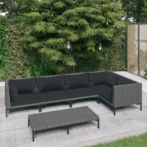 vidaXL, vidaXL 6-tlg. Garten-Lounge-Set mit Auflagen Poly Rattan Dunkelgrau, 