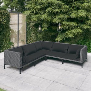 vidaXL, vidaXL 5-tlg. Garten-Lounge-Set mit Auflagen Poly Rattan Dunkelgrau